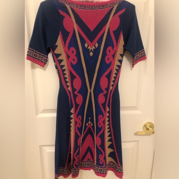 Bohemian Print Knit Short Sleeve A-Line Sweater Dress  (New!) - Picture 5 of 7